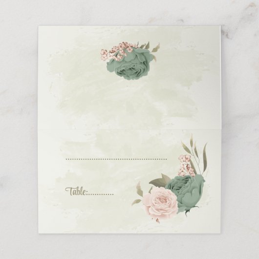 Salbeigrün Blume botanische Hochzeit Platzkarte (Außenseite Aufgefaltet)