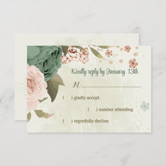 Salbeigrün Blume botanische Hochzeit RSVP Karte (Vorne/Hinten)