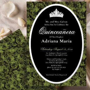 Salbeigrün Elegante Silber Blumen Quinceanera Folieneinladung