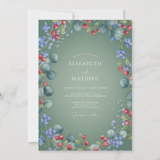 Salbeigrün Festive Winterhochzeit Einladung (Vorderseite)