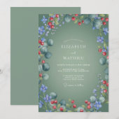 Salbeigrün Festive Winterhochzeit Einladung (Vorne/Hinten)
