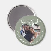 Salbeigrün Foto Moderne Schrift Save-the-Date-Kart Magnet (Vorderseite/Rückseite)