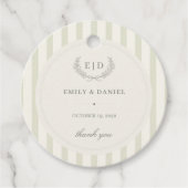Salbeigrün gestreifte Monogramm-Hochzeit Geschenkanhänger (Vorderseite)