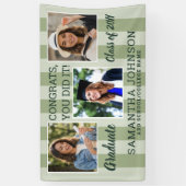 Salbeigrün gestreifter 3-Foto-Collage-Abschluss  Banner (Vertikal)