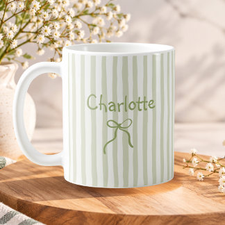 Salbeigrün gestreifter Schleifen-Coquette personal Kaffeetasse