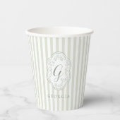 Salbeigrün gestreiftes botanisches Monogramm Pappbecher (Vorderseite)