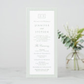 Salbeigrün gestreiftes Hochzeitsprogramm Programm (Stehend Vorderseite)