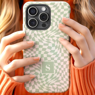 Salbeigrün gewellte karierte monogrammierte Case-Mate iPhone hülle