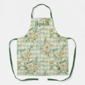 Salbeigrün Gingham Blumen Personalisiert Schürze (Vorderseite)