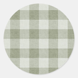 Salbeigrün Gingham Büffelkariert Leinenstruktur  Runder Aufkleber