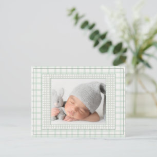 Salbeigrün Gingham Ein Foto Geschlechtsneutrale Ge Ankündigungspostkarte