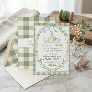 Salbeigrün Gingham Entenbaby-Party Einladung