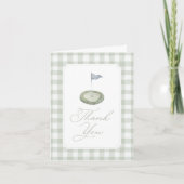Salbeigrün Gingham Golf Baby Shower Dankeskarte (Vorderseite)