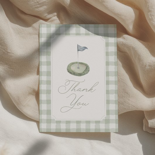 Salbeigrün Gingham Golf Baby Shower Dankeskarte
