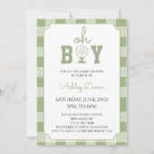 Salbeigrün Gingham Golf Baby Shower Einladung (Vorderseite)