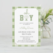 Salbeigrün Gingham Golf Baby Shower Einladung (Stehend Vorderseite)