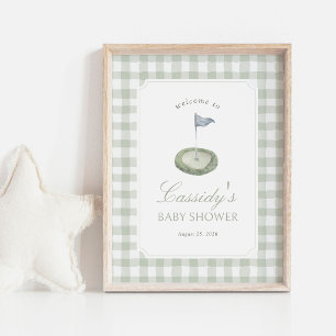 Salbeigrün Gingham Golf Baby Shower Willkommenssch Poster