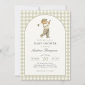 Salbeigrün Gingham Golf Junge Baby Shower Einladung (Vorderseite)