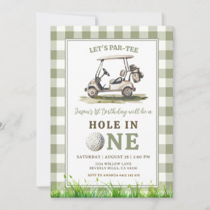 Salbeigrün Gingham Hole in One Golf Junge Geburtst Einladung