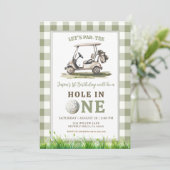 Salbeigrün Gingham Hole in One Golf Junge Geburtst Einladung (Stehend Vorderseite)