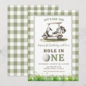 Salbeigrün Gingham Hole in One Golf Junge Geburtst Einladung (Vorne/Hinten)