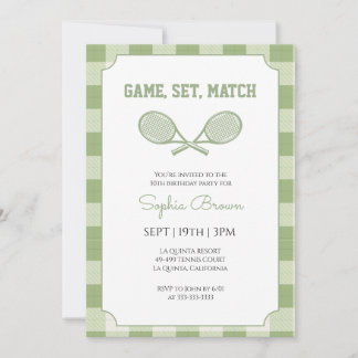 Salbeigrün Gingham Karo Tennis Geburtstagsfeier Einladung