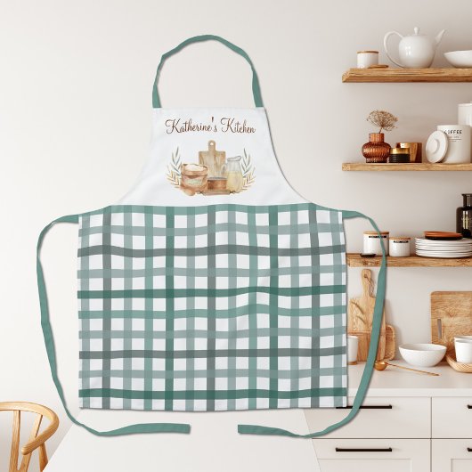Salbeigrün Gingham Karomuster Backzubehör Schürze