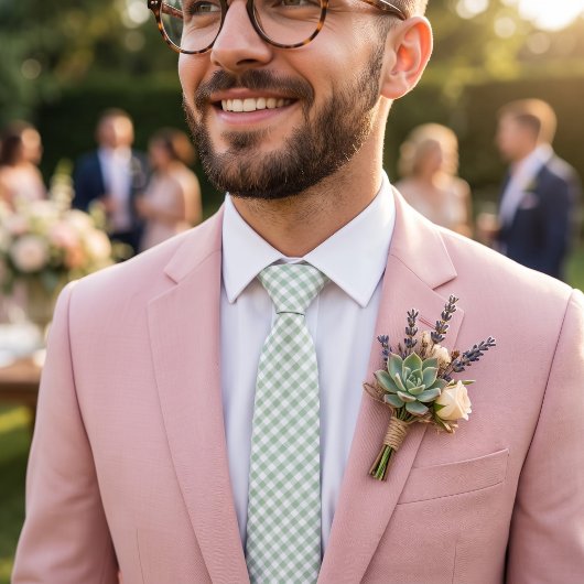 Salbeigrün Gingham Krawatte