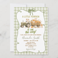Salbeigrün Gingham-Kürbis-Traktor-Baby-Party