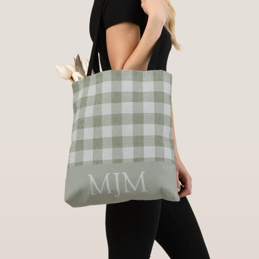 Salbeigrün Gingham Monogramm Benutzerdefinierter N Tasche (Von Nahem)