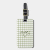 Salbeigrün Gingham Monogramm  Gepäckanhänger (Vorderseite vertikal)
