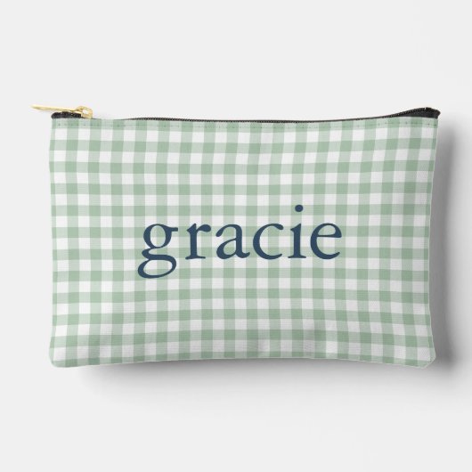 Salbeigrün Gingham Monogramm Zubehörtasche (Vorderseite)