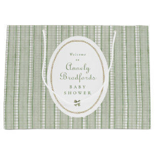 Salbeigrün Gingham-Schleife Baby-Shower-Willkommen Große Geschenktüte