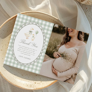 Salbeigrün Gingham Silly Goose Baby Shower Foto Dankeskarte