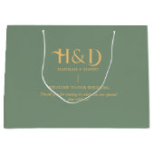 Salbeigrün & Gold Monogramm Hochzeits-Willkommensg Große Geschenktüte (Vorderseite)