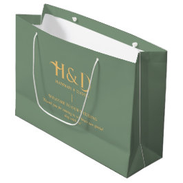 Salbeigrün & Gold Monogramm Hochzeits-Willkommensg Große Geschenktüte