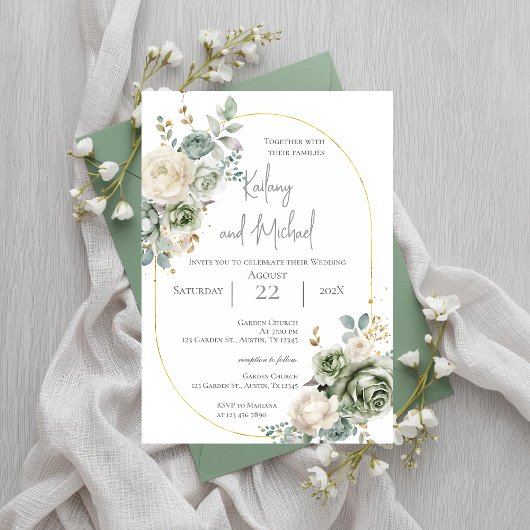 Salbeigrün-Hochzeitseinladung Einladung