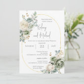 Salbeigrün-Hochzeitseinladung Einladung (Stehend Vorderseite)