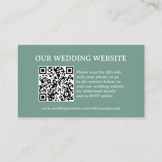 Salbeigrün | Hochzeitswebsite QR Code Begleitkarte (Vorderseite)