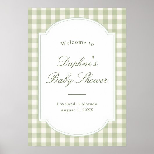 Salbeigrün kariert Baby Shower Poster (Vorne)
