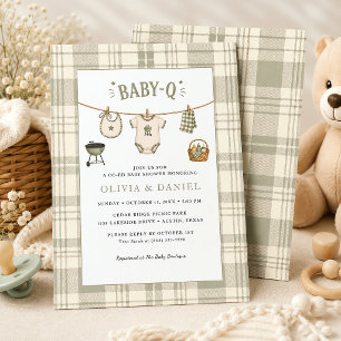 Salbeigrün kariert Baby Shower Vintage BBQ Einladung