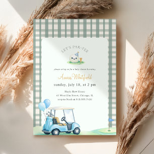 Salbeigrün kariert Golf-Baby-Party Einladung