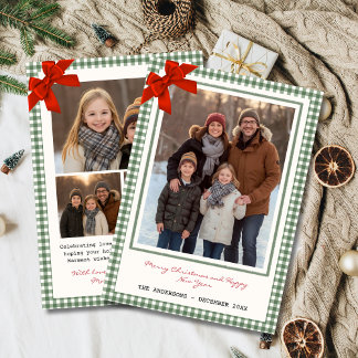 Salbeigrün kariert Mehrfach-Foto-Weihnachten Feiertagskarte