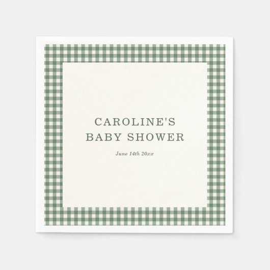 Salbeigrün kariert, personalisiertes Babyshower-Ge Serviette (Vorderseite)