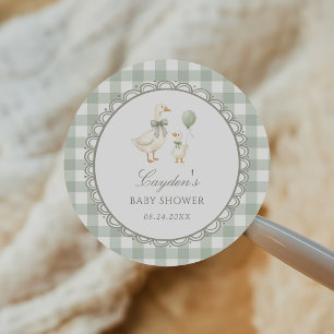 Salbeigrün kariert Silly Goose Babyparty Runder Aufkleber