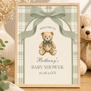 Salbeigrün kariert Teddybär Willkommen Poster