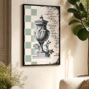 Salbeigrün kariert Vintage-Urne klassische Skizze Poster