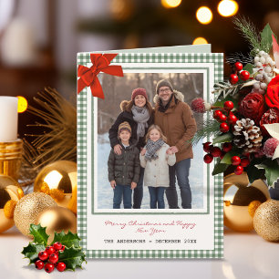 Salbeigrün kariert Weihnachtsfoto Feiertagskarte