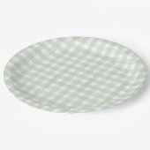 Salbeigrün klassisch Gingham Pappteller (Schrägansicht)