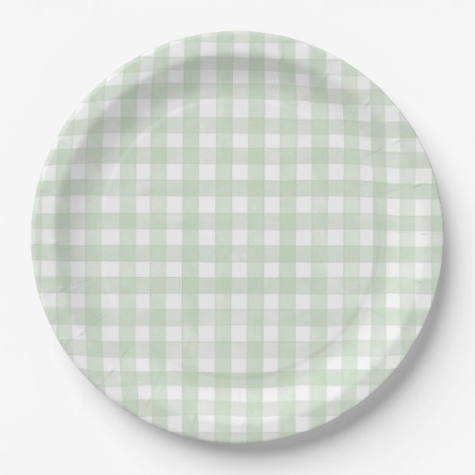 Salbeigrün klassisch Gingham Pappteller (Vorderseite)
